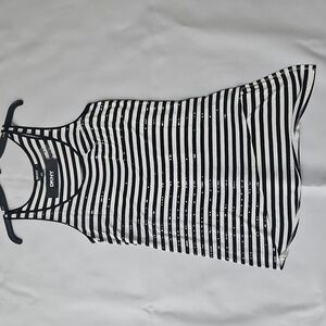 DKNY Black & White Striped Sequin Tank